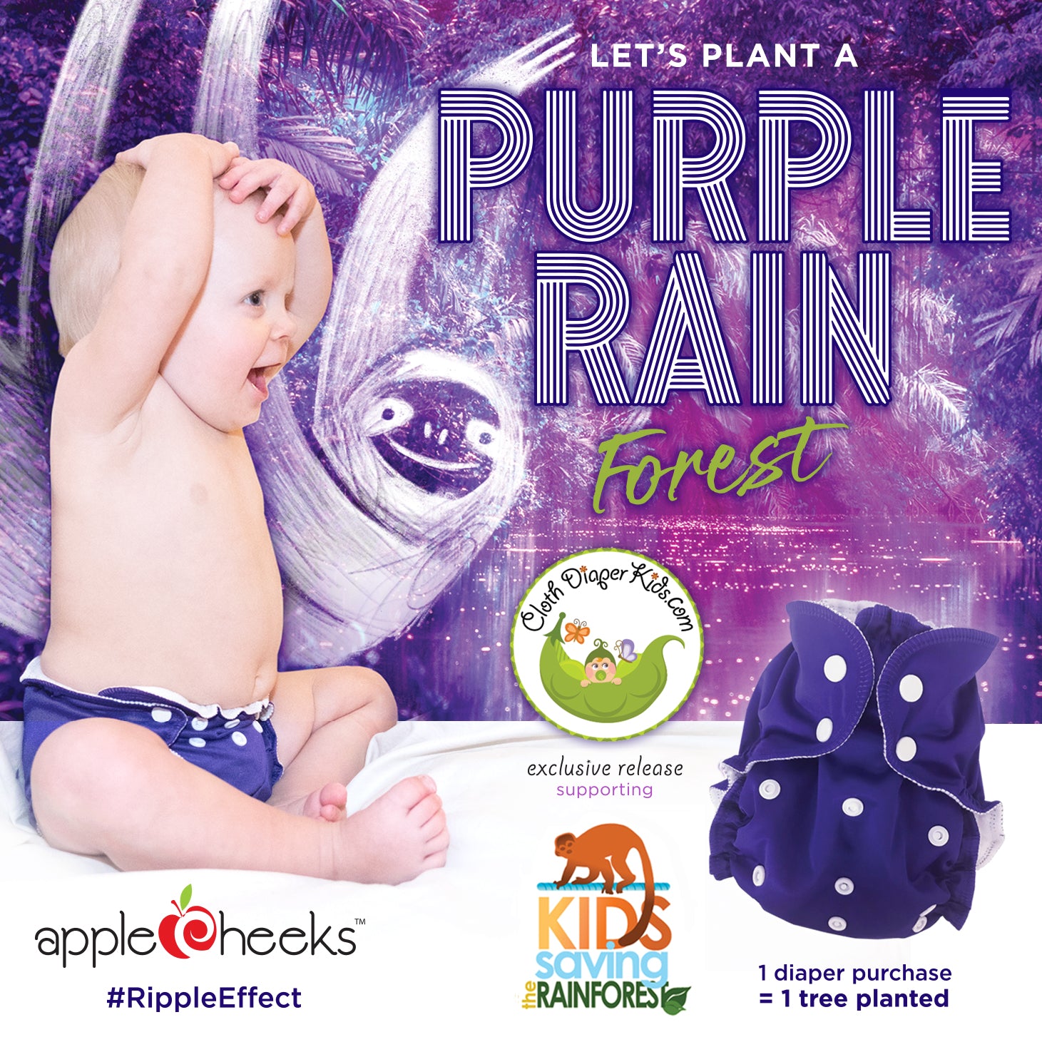 Cloth Diaper Kids + AppleCheeks 'Purple Rain' Forest - Exclusive Release