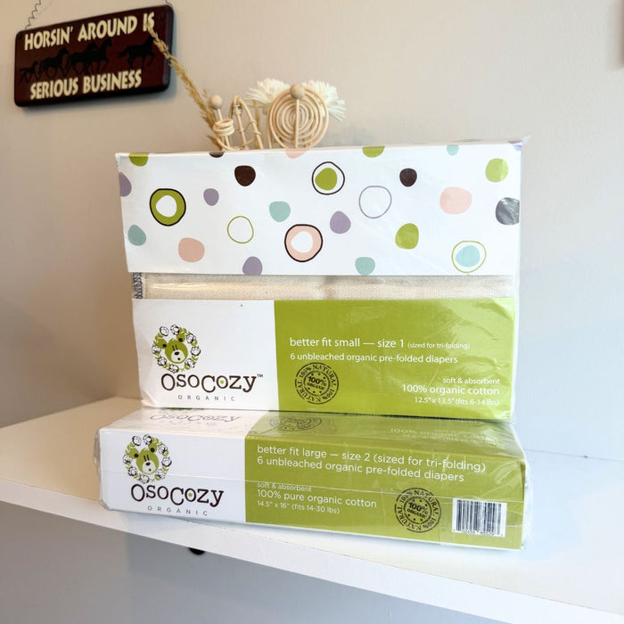 OsoCozy Organic Cotton Prefold Cloth Diapers - 6 Pack