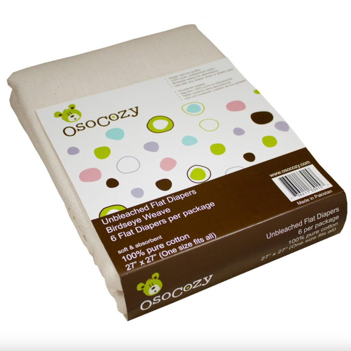 OsoCozy Flat Diapers Birdseye Weave - Unbleached Cotton (6 Pack)