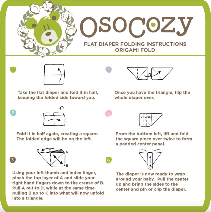 OsoCozy Flat Diapers Birdseye Weave - Unbleached Organic Cotton (6 Pack)