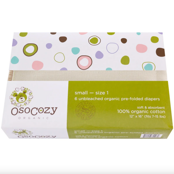 OsoCozy Organic Cotton Prefold Cloth Diapers - 6 Pack