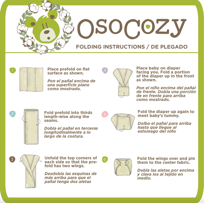 OsoCozy Organic Cotton Prefold Cloth Diapers - 6 Pack