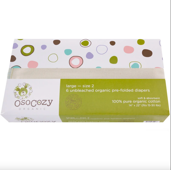 OsoCozy Organic Cotton Prefold Cloth Diapers - 6 Pack