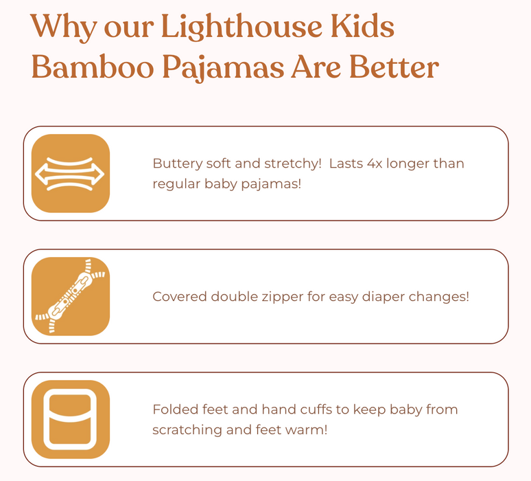 Lighthouse Kids Co. - Bamboo Baby Pajamas - Double Zipper - Longies